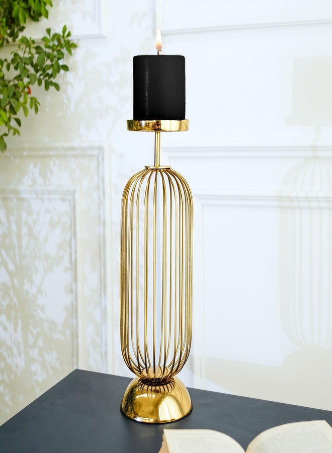 Behoma Metal Candle Holder Stand with Gold Finish | Decorative Pillar Candle Stand for Home, Living Room, Table Centerpiece, Modern Vintage Decor (12 Inch, Large, Candle is not Included) - Image 2